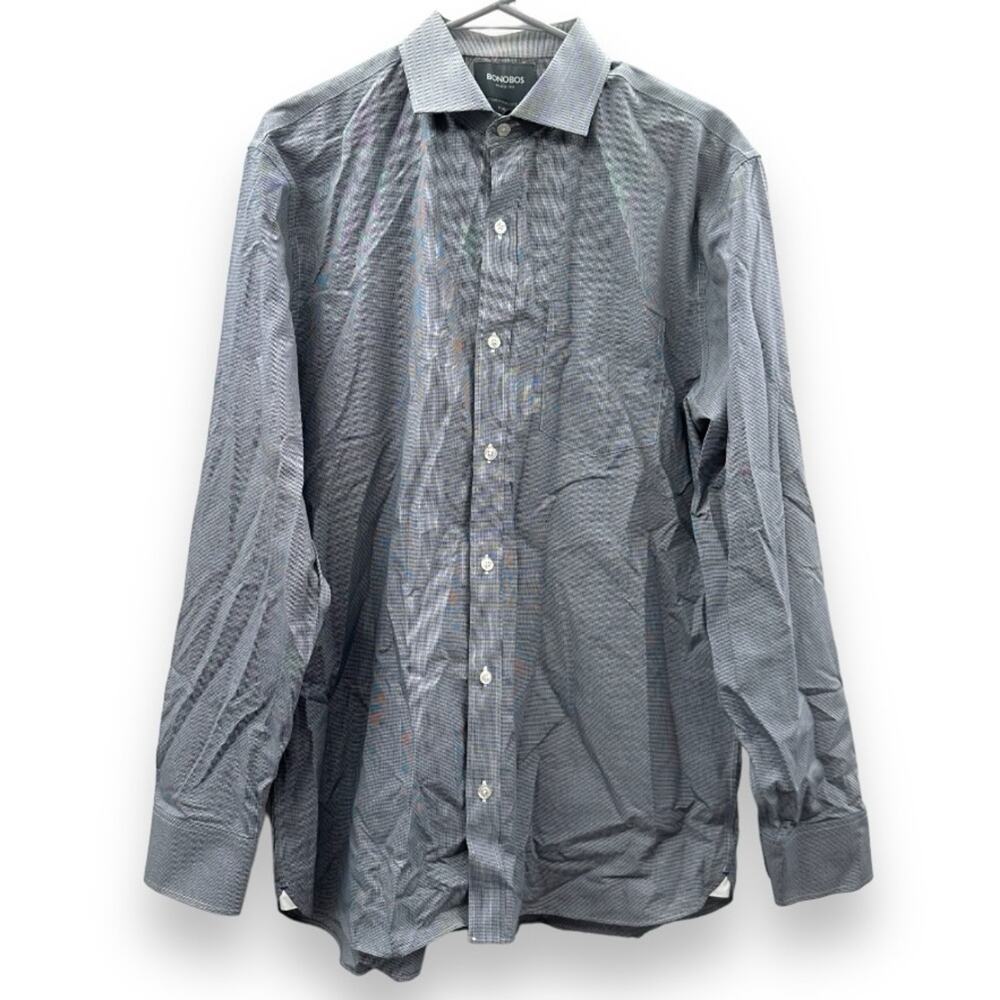 Bonobos Blue Gray & White Check Long Sleeve Button Down Shirt Size 16.5 / 35